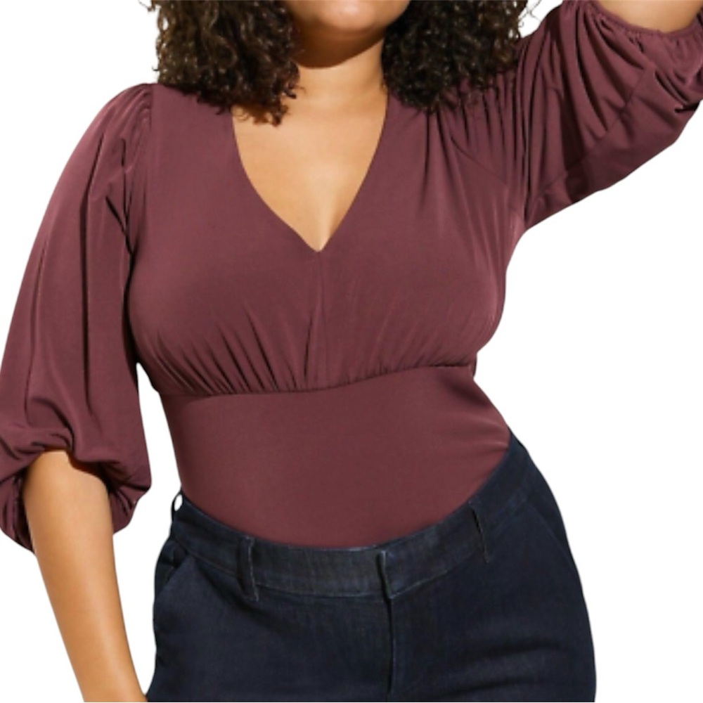 NEW NWOT Women’s Torrid 3 3X Shirred Quarter Sleeve V-Neck Sassafras Top